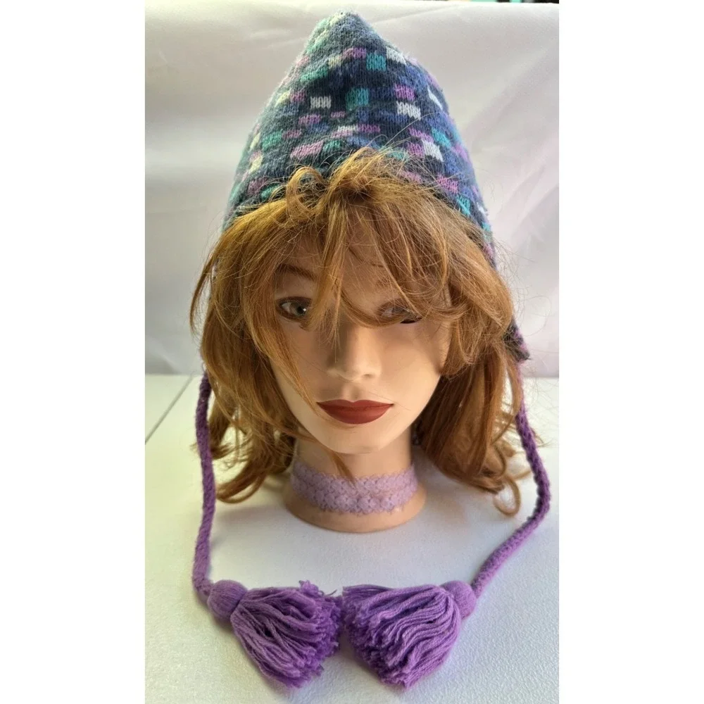 Columbia Youth Omni-Heat Beanie Purple Color Block Tassel Winter Hat Acrylic Ski